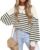 ETCYY Womens Sweaters Fall 2024 Batwing Long Sleeve Side Slit Knit Tops Crew Neck Striped Oversized Sweater Pullover Tops